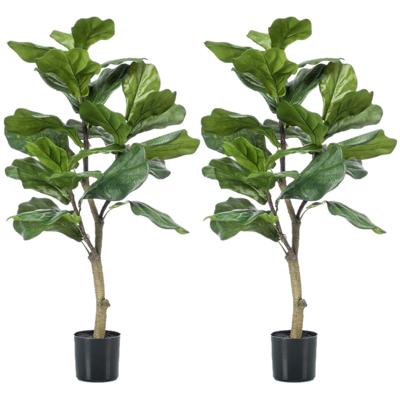 Emerald Groene kunstplant ficus Lyrata - 2x stuks - 90 cm - in pot - kunstplanten voor binnen
