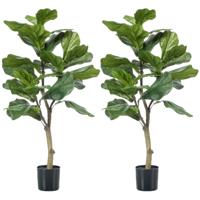 Emerald Groene kunstplant ficus Lyrata - 2x stuks - 90 cm - in pot - kunstplanten voor binnen