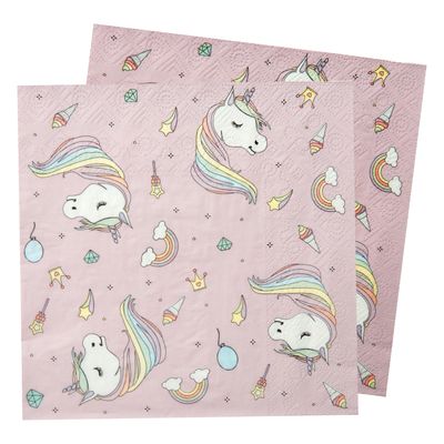 Eenhoorn thema feest servetten - 40x stuks - 33 x 33 cm - papier - unicorn/magie themafeest