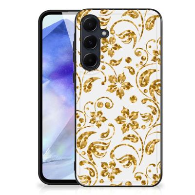 Samsung Galaxy A55 Bloemen Hoesje Gouden Bloemen Samsung Galaxy A55 Bloemen Hoesje Gouden Bloemen