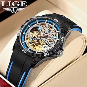 LIGE Heren mechanische horloges Grote wijzerplaat Voor buiten Sportief Polshorloge Lichtgevend Chronograaf WATERDICHT Wereldtijd Siliconen band Horloge Lightinthebox