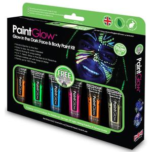 PaintGlow Face/Body paint set - 6x13 ml - neon/glow in the dark/black light - schmink/make-up - Schmink