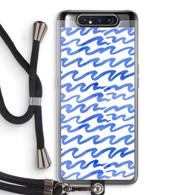 Blauwe golven: Samsung Galaxy A80 Transparant Hoesje met koord