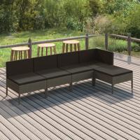 5-delige Loungeset met kussens poly rattan grijs