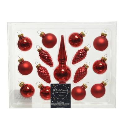 Decoris Mini kerstballen D3 cm - met piek - set 15-delig - rood - glas - kerstversiering Decoris Mini kerstballen D3 cm - met piek - set 15-delig - rood - glas - kerstversiering
