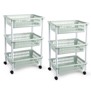 2x stuks opberg organiser trolleys/roltafels met 3 manden 62 cm in het mintgroen