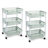 2x stuks opberg organiser trolleys/roltafels met 3 manden 62 cm in het mintgroen