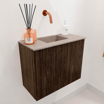 Toiletmeubel Mondiaz Joya Dlux | 50 cm | Meubelkleur Walnut | Faye wastafel Saba Wasbak Midden | Zonder kraangat(en)