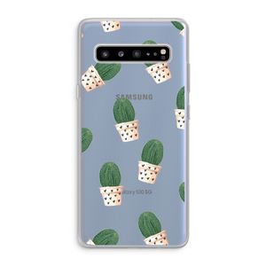 Cactusprint roze: Samsung Galaxy S10 5G Transparant Hoesje