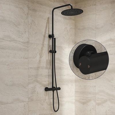 Regendouche set SaniClear Nero Stripes | Opbouw | 20 cm | Mengkraan | Incl.Handdoucheset | Zwart