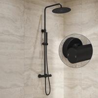 Regendouche set SaniClear Nero Stripes | Opbouw | 20 cm | Mengkraan | Incl.Handdoucheset | Zwart