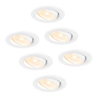 Set van 6 Malta LED inbouwspots - 5 Watt 400 lumen - 2700K warm wit - Dimbaar - Rond - Kantelbaar - IP44 waterdicht - Wit - Incl. Quick Connector box