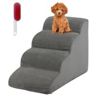 Hondentrap 4 Treden Antislip Hondentreden van Schuim Huisdiertrap voor Honden en Katten Afneembaar Wasbare Overtrek (Grijs)