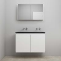 On-Line Badkamermeubelset - 100 cm - Voorgemonteerd - Greeploze Ladestructuur - Acryl Wastafel - zonder Kraangat - Spiegelkast - Mat Wit