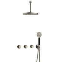 Hotbath Cobber - CB7067 - Inbouw Regendoucheset - Geborsteld Nikkel - 2 Stopkranen - Thermostatisch - Plafondbuis 15 cm - Hoofddouche 300 mm - Ronde Handdouche 3 Standen - met M106 - Waterbesparend - V01
