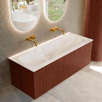 Badmeubel Mondiaz Kurve-Dlux | 120 cm cm | Meubelkleur Ruby | Wastafelkleur Frappe | Solid surface | Wasbak midden spoelbak | Zonder kraangat(en)