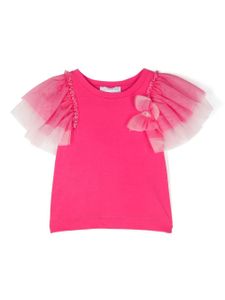 Monnalisa t-shirt en coton à manches en tulle - Rose