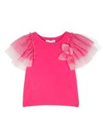 Monnalisa t-shirt en coton à manches en tulle - Rose