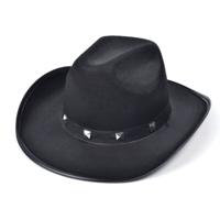 Carnaval verkleed hoed voor een cowboy - met studs - zwart - polyester - heren/dames - thumbnail