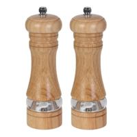 Pepermolen/zoutmolen - 2x - hout - bruin - 17 cm - kruidenmolen - vermalen