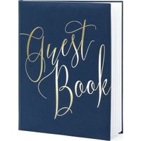 Gastenboek navy blauw/goud 20 x 25 cm - thumbnail