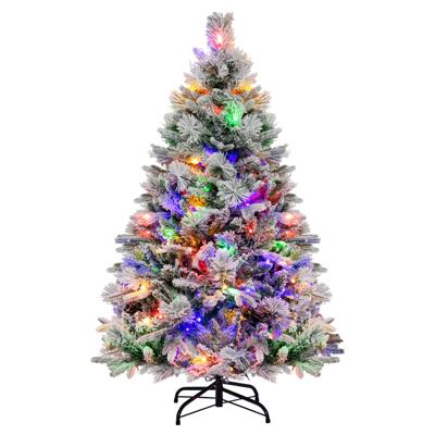 Kunstkerstboom met Verlichting Sneeuw en Kegels Dennenboom met 8 Lichtmodi 472 PE PVC-Takpunten Kerstboom 136 cm
