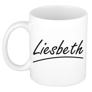 Naam cadeau mok / beker Liesbeth met sierlijke letters 300 ml