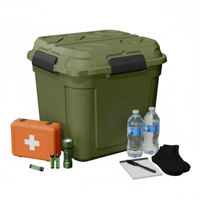 Nood Pakket opberg box kist - waterdicht - kunststof - 53 x 60 x 55 cm - 110 liter Nood Pakket opberg box kist - waterdicht - kunststof - 53 x 60 x 55 cm - 110 liter