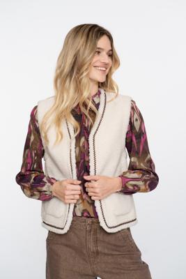 Geisha Gilet Teddy Embroidery 55541-19 Gilets 10 Off-white/tape Dark Brown Zigzag