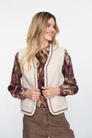 Geisha Gilet Teddy Embroidery 55541-19 Gilets 10 Off-white/tape Dark Brown Zigzag