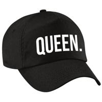 Queen tekst petje - baseball cap - zwart - witte bedrukking - voor dames - Koningsdag