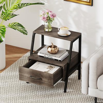 Nachtkastje met lade Bijzettafel met Open rek en Metalen Frame Salontafel Nachtkastje voor Woonkamer 45 x 35 x 52,5 cm