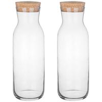 Glasmark Waterkan - 2x - met deksel - 1L - glas - kurk - waterkaraf - schenkkan - Waterkannen