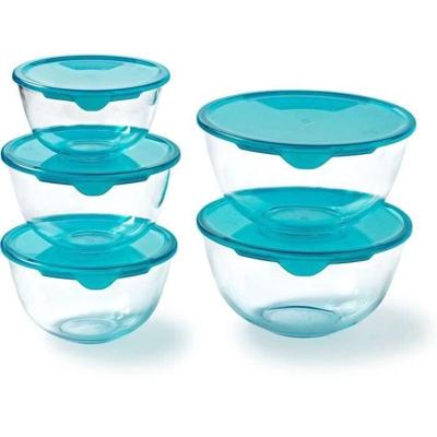 Set van 5 kommen met deksel - PYREX - 1x 0,5L + 2x 1L + 2x 2L