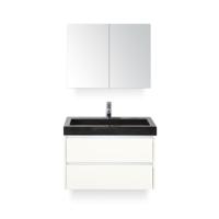 Dante Badmeubelset 80 cm - Wit Hoogglans - Wastafel Hardsteen Wit Lucca - met Spiegelkast