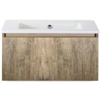 Frozen 3D Badmeubelset 80 cm - Greeplijst in Kleur - French Oak - Keramische Wastafel Wit Zonder Kraangat