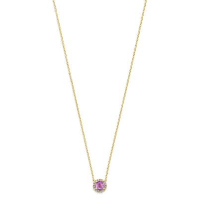 14k Gouden Collier met Roze Saffier & Diamant 0.05ct - 41-45 cm