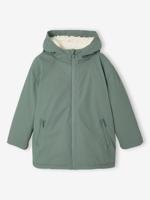 Regenjas met capuchon voor jongens en sherpa voering saliegroen