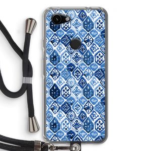 Blauw motief: Pixel 3a Transparant Hoesje met koord