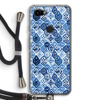 Blauw motief: Pixel 3a Transparant Hoesje met koord
