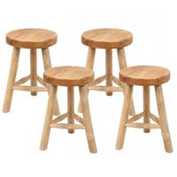 Atmosphera Houten zitkrukje - 4x - D30 x H45 cm - naturel teakhout - zitplaatsen - volwassenen