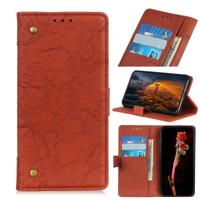 Koperen gesp retro Crazy Horse textuur horizontale Flip lederen case voor Galaxy A50 met houder & kaartsleuven & portemonnee (bruin)