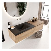 Mondiaz Bukla 140cm badmeubel met module 60 kleur washed oak 2 lades met wastafel links zonder kraangat kleur urban
