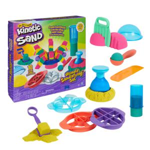 Kinetic Sand - Ultimate Sandisfying-set met 907 g roze geel en blauwgroen speelzand - met 10 vormen en gereedschappen - Sensorisch speelgoed