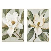 Canvas Home ESPRIT Wit Groen Bloem Shabby Chic (2 Stuks)