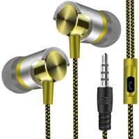Metalen bedrade oortelefoon Super Bass sound hoofdtelefoon in-ear sport headset met microfoon voor Xiaomi Samsung Huawei (geel)
