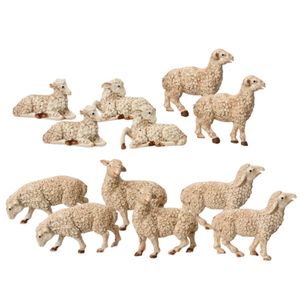 Kerststal schapen beeldjes - 6x st - wit - 12 cm - hout - miniatuur beeldjes