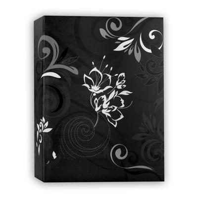 Fotohoesje Umbria met insteekhoesjes zwart bloemenprint voor 100 fotos 13 x 16,5 x 5 cm