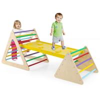 3-In-1 Klimdriehoek voor Kinderen met 2 Ladders Omkeerbare Opritdriehoek voor Klimmen en Glijden van Hout Kleurrijk
