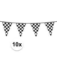 Finish vlaggenlijn - 10x - 6 meter - plastic - Race thema feestartikelen - formule 1